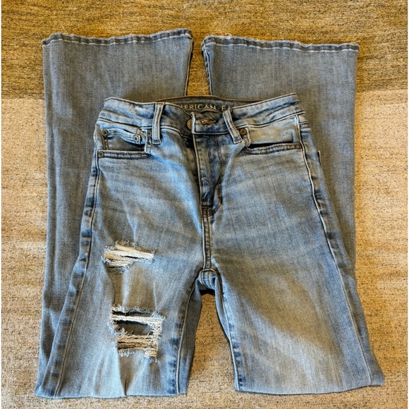 American Eagle Super Stretch Distressed Flare Jeans Size 00XS - Picture 6 of 14
